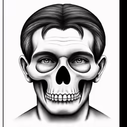 the skull with a human face and nose