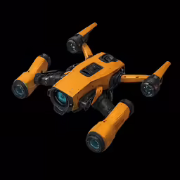 a yellow and black remote control plane on a dark background