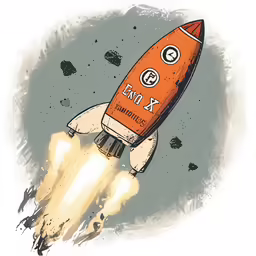 an orange rocket rocket with two engines that are lit up