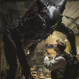 a person is taking pictures of a giant alien