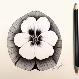 an ink drawing of a flower with two point pens