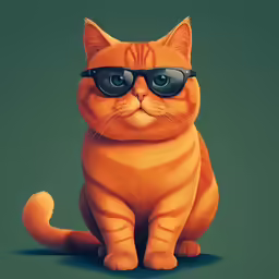 an orange cat with sunglasses on its face is sitting down