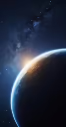 a view of earth at night from space with the sky, stars and the moon in the background