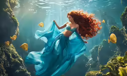 a girl with red hair in the water