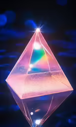 a close up of a crystal pyramid with lights