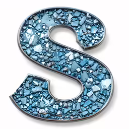 the letter s in glass mosaics on a white background
