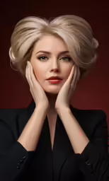a woman is holding her hands to her head