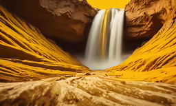 a large water fall cascading down into a rocky mountain