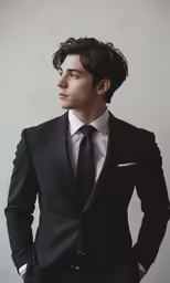an image of a man in a suit standing in front of a wall