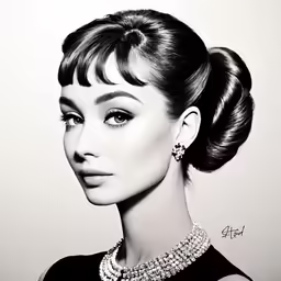 a vintage portrait of a woman with a pearls in her hair