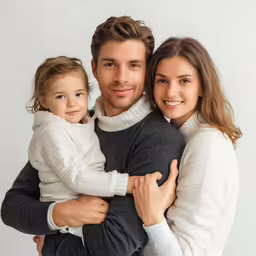two adults and a child are all holding their arms together