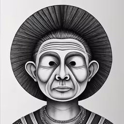 a painting on a white surface showing an old woman