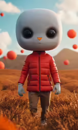 a bird with big eyes is walking in the middle of the desert