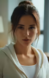 a beautiful young lady wearing a white sweater