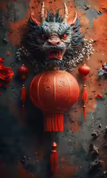 the dragon head is above the red lantern