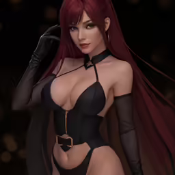 an animated woman is shown with long red hair