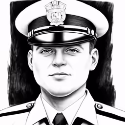 black and white photo of a police officer