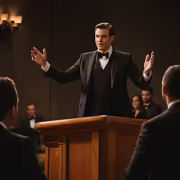 a man standing at a podium in front of an audience