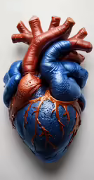 the heart is red and blue with a splottered paint