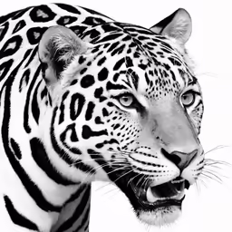 a black and white photo of a leopard looking straight ahead