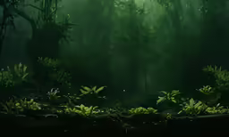 a bunch of trees in the middle of some green bushes