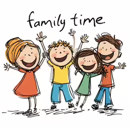 an image of kids playing with the word family time