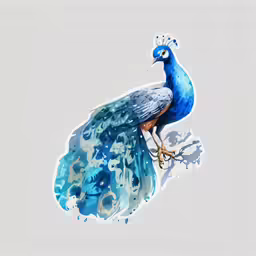 a painting of a peacock in flight on a white background