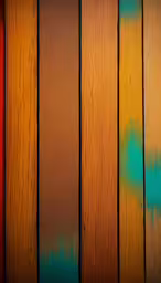 colorful wooden boards sitting side by side in a row,the wood is multi - colored and painted with orange, brown, yellow, and turquoise