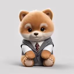 the cute brown teddy bear is dressed in a suit