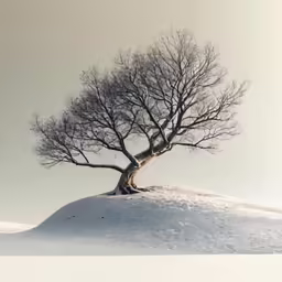 a large tree standing on top of a snow covered hillside