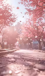 a scenic street scene with lots of trees and leaves
