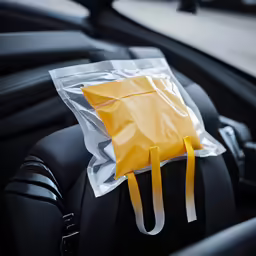 a bag sitting in the back seat of a car