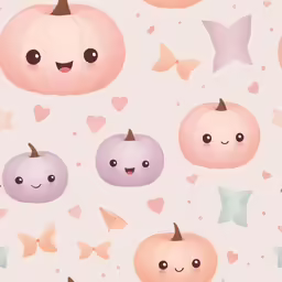 some pumpkins are floating through the air with hearts and stars