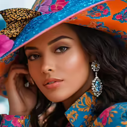 a young woman with a very colorful hat