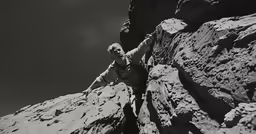 person on a rock wall on a mountain