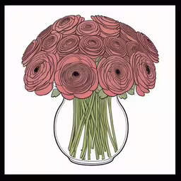 an abstract picture of flowers in a vase,the picture shows a vase filled with pink roses,there is a vase with roses in it,this drawing is a photo with an abstract background of a vase and flowers,a drawing of a vase filled with pink flowers
