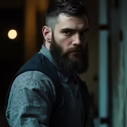 a man with a beard standing in a room