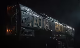 a dark train engine is parked in the rain