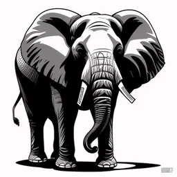 a gray elephant with white paint on the face,an elephant is standing on the ground with its trunk raised up