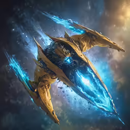 an illustration of a futuristic ship in flight