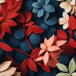 a red, blue and green plant surrounded by rocks