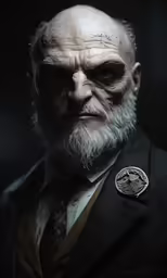 a man with white hair and beards wearing a suit