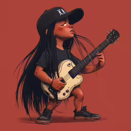 a drawing of a girl with long hair holding a guitar
