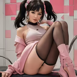 a woman with sexy legs and heels sitting on a couch