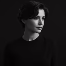 the face of a woman with short hair