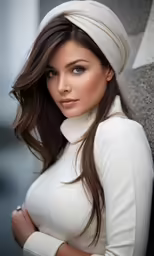 a beautiful woman with a hat is posing for the camera