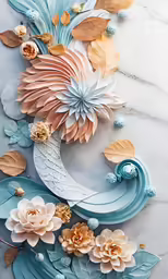 the artwork is made with paper flowers and leaves
