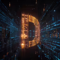 an interior scene with lights reflecting in the reflection