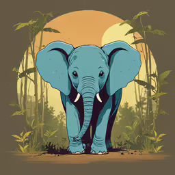 an elephant in the woods with the full moon behind it,an elephant is standing in the middle of some trees