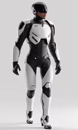 a futuristic person in a white suit